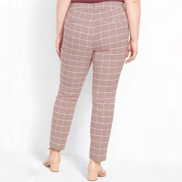 Lane Bryant Signature Fit Ankle 4 Season Women's Plaid Check Pants Rusty Red 26 - Picture 2 of 11